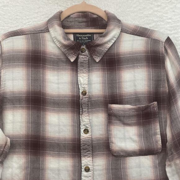 Abercrombie and Fitch Shirt Womens Large Red White Plaid Button Down Long Sleeve - Picture 4 of 10